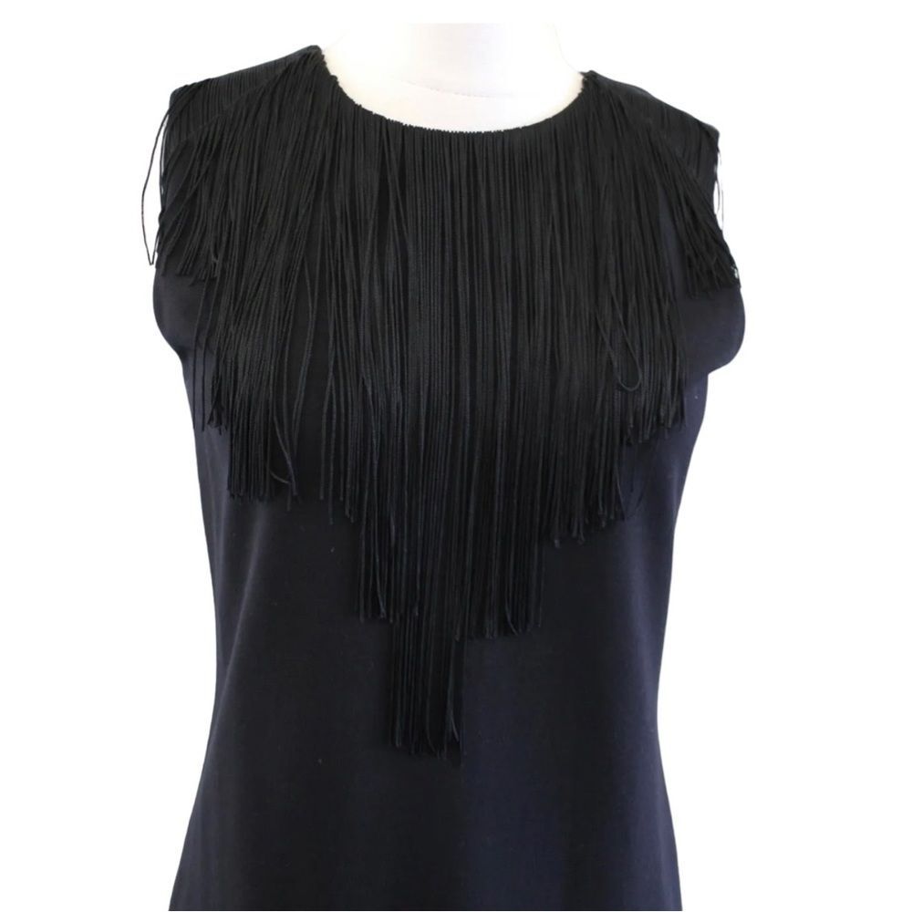 BCBGMAXAZRIA Alyn Black Fringe Trim Flounce Hem Cocktail Dress Womens X Small - Picture 3 of 8